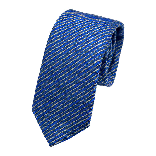 OG0190T-1 OLLYGAN COMO ITALY Italian Mens Silk Subtle Geometric Striped Weave Neck Tie in Royal