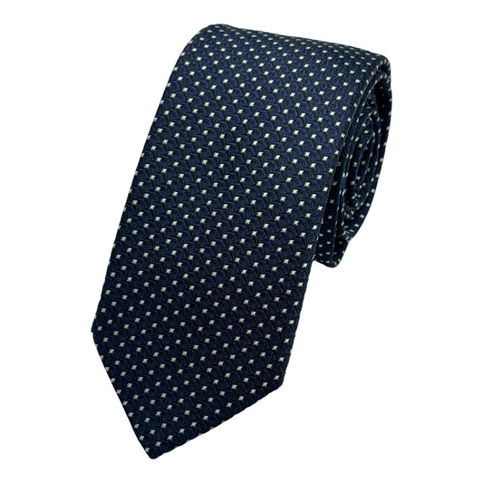 OG0240T-1 OLLYGAN COMO ITALY Italian Mens Luxury Classic Geometric Weave Skinny Neck Tie in Navy