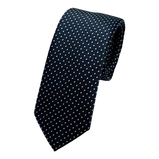 OG0420T-1 OLLYGAN COMO ITALY Italian Mens Silk Classic Geometric Weave Skinny Neck Tie in Navy