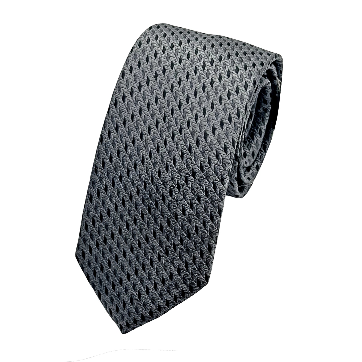 OG0440T-1 OLLYGAN COMO ITALY Italian Mens Silk Geometric Weave Neck Tie in Grey