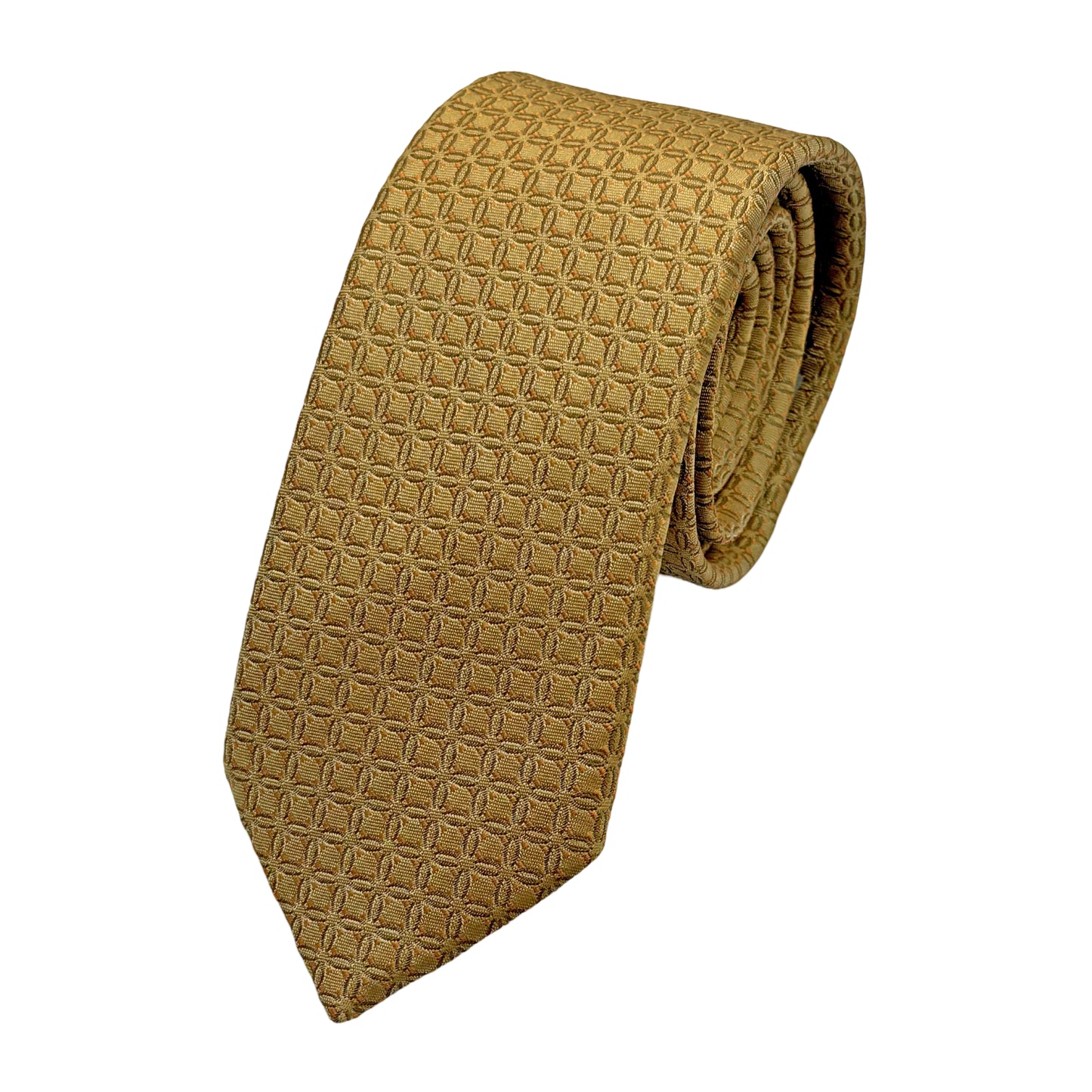 OG0450T-1 OLLYGAN COMO ITALY Italian Mens Silk Geometric Weave Neck Tie in Bronze Gold