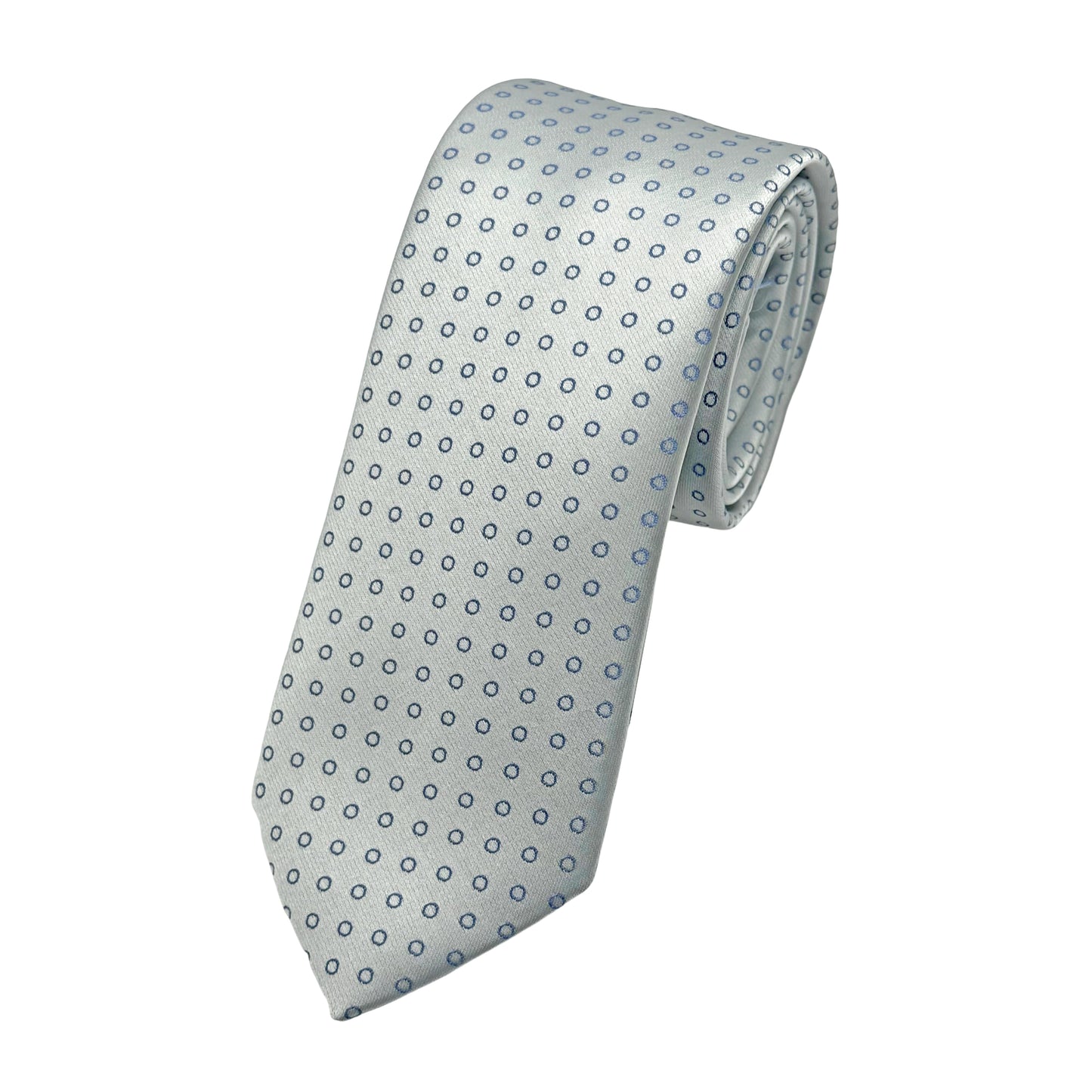 OG0480T-1 OLLYGAN COMO ITALY Italian Mens Luxury Satin Spotted Weave Neck Tie in Silver