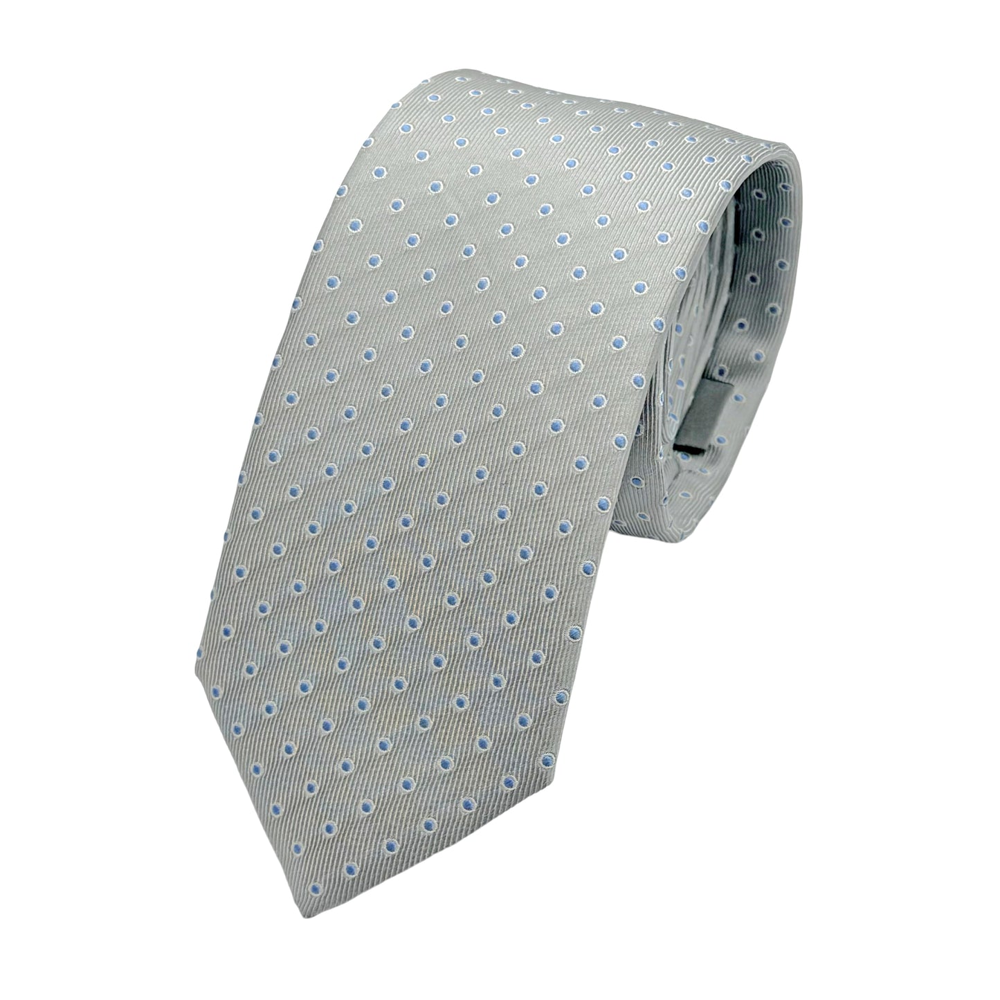 OG0530T-1 OLLYGAN COMO ITALY Italian Mens Silk Spotted Twill Weave Skinny Neck Tie in Silver