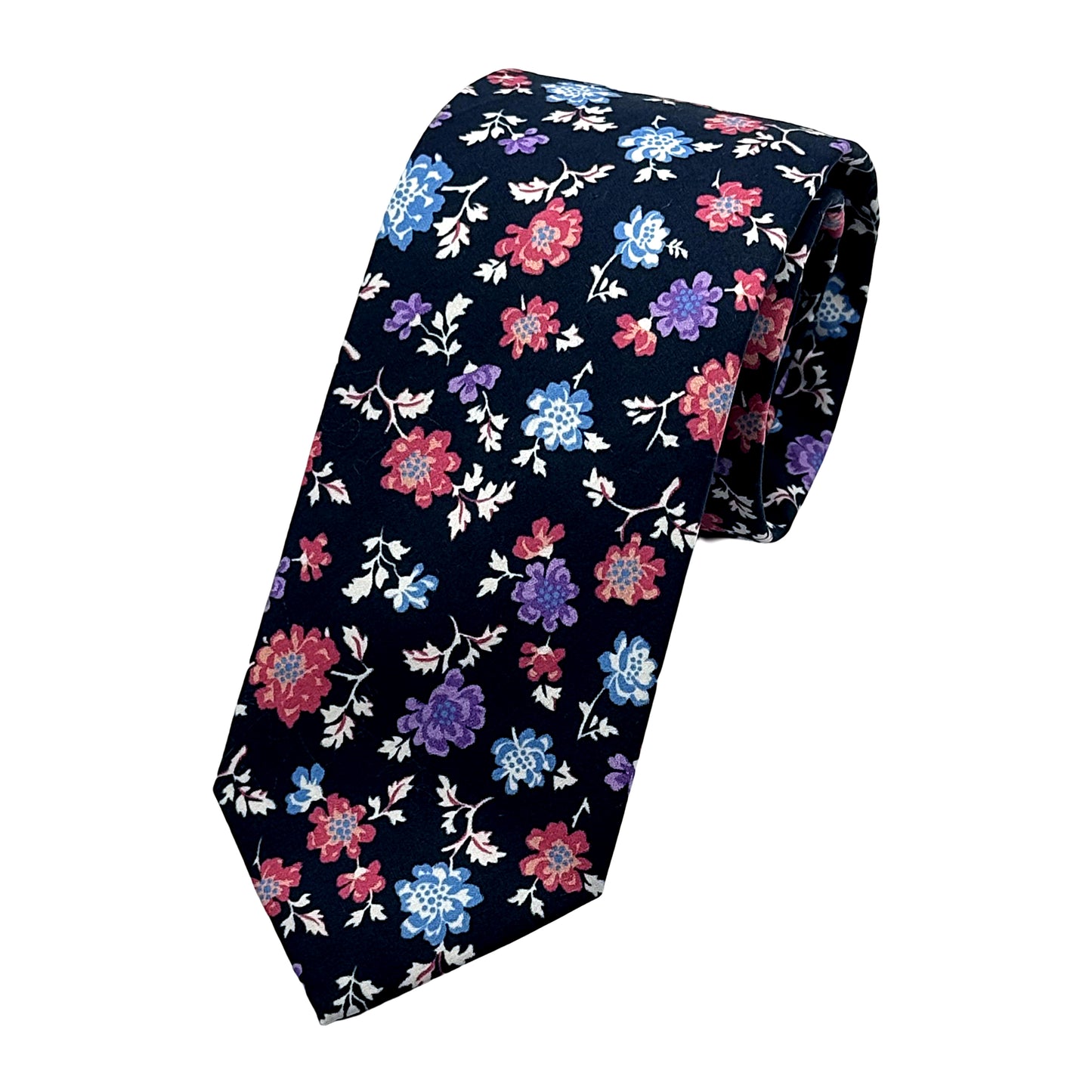 OG0660T-1 OLLYGAN COMO ITALY Italian Mens Cotton Floral Neck Tie in Black