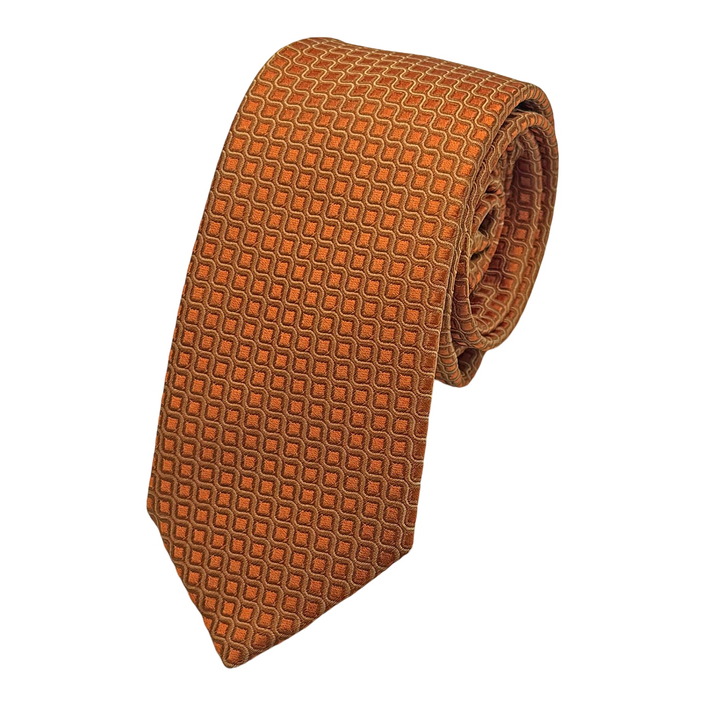 OG0700T-1 OLLYGAN COMO ITALY Italian Mens Silk Geometric Weave Neck Tie in Winter Orange