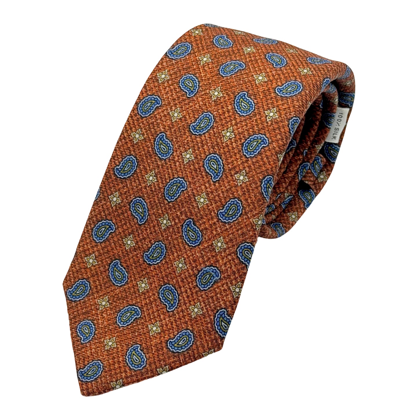 MD090T-1 MARINA D'ESTE COMO ITALY Italian Mens Silk Neck Tie in Textured Paisley Design in Burnt Orange