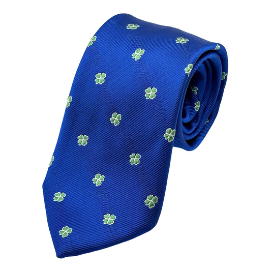 LB190T-1 LAURA BIAGIOTTI ITALY Italian Mens Silk Diagonal Twill Shamrock Motif Neck Tie in Royal Blue