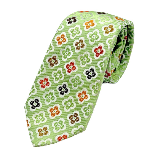 MD100T-1 MARINA D'ESTE COMO ITALY Italian Mens Silk Neck Tie in Textured Floral Weave in Soft Green