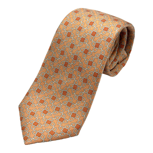 MD110T-1 MARINA D'ESTE COMO ITALY Italian Mens Silk Printed Neck Tie in Geometric Design in Soft Orange