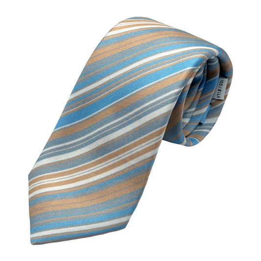 MD140T-1 MARINA D'ESTE COMO ITALY Italian Mens Silk Printed Striped Neck Tie in Soft Orange/Blue