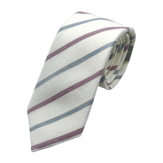 MD160T-1 MARINA D'ESTE COMO ITALY Italian Mens Silk Blend Striped Textured Weave Neck Tie in Off White