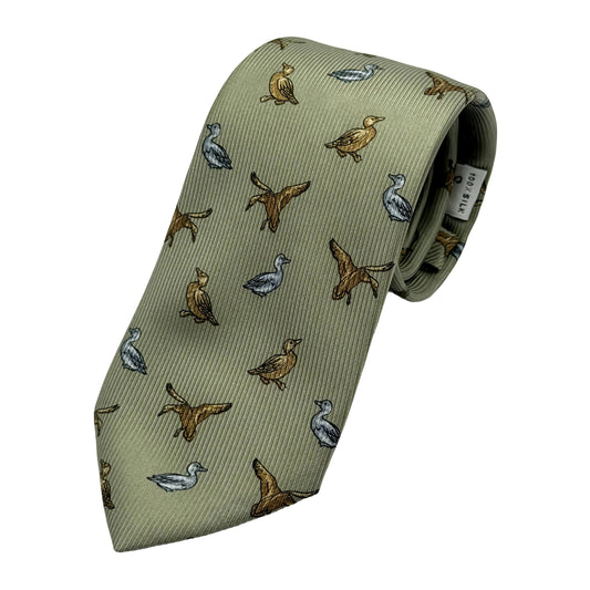 MD180T-1 MARINA D'ESTE COMO ITALY Italian Mens Silk Twill Weave with Bird Motif Neck Tie in Soft Green