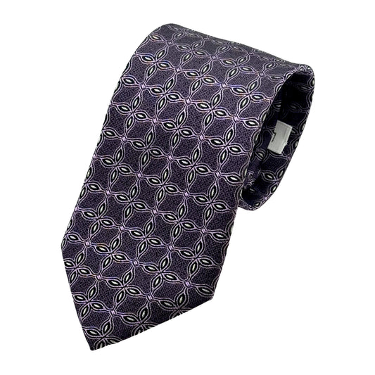 LB200T-1 LAURA BIAGIOTTI ITALY Italian Mens Silk Geometric Weave Neck Tie in Purple