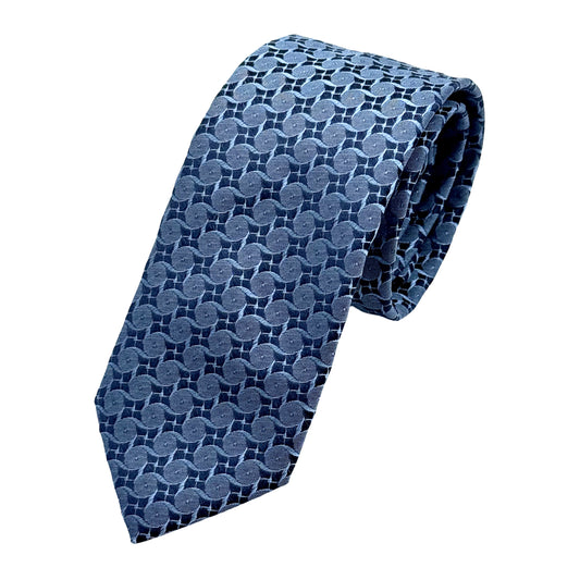 LB210T-1 LAURA BIAGIOTTI ITALY Italian Mens Silk Geometric Weave Skinny Neck Tie in Blue