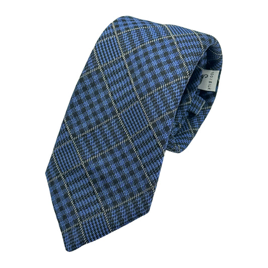 MD220T-1 MARINA D'ESTE COMO ITALY Italian Mens Silk Check Weave Neck Tie in Navy