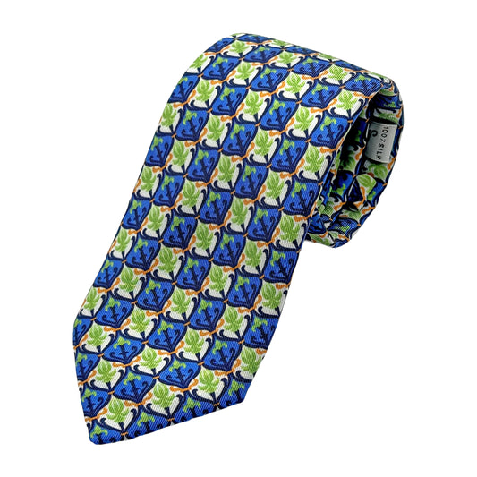 MD230T-1 MARINA D'ESTE COMO ITALY Italian Mens Silk Printed Geometric Design Neck Tie in Blue/Green