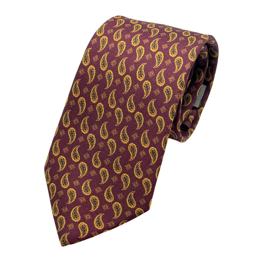 LB240T-1 LAURA BIAGIOTTI ITALY Italian Mens Silk Satin Vintage Paisley Weave Neck Tie in Burgundy