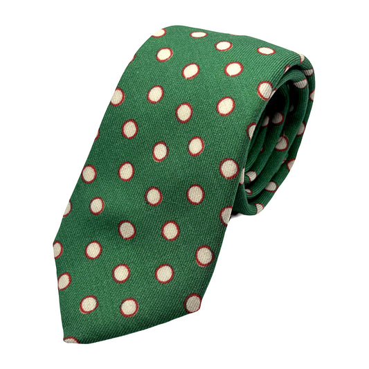 MD260T-1 MARINA D'ESTE COMO ITALY Italian Mens Wool Blend Heavy Textured Printed Spotted Design Neck Tie in Green