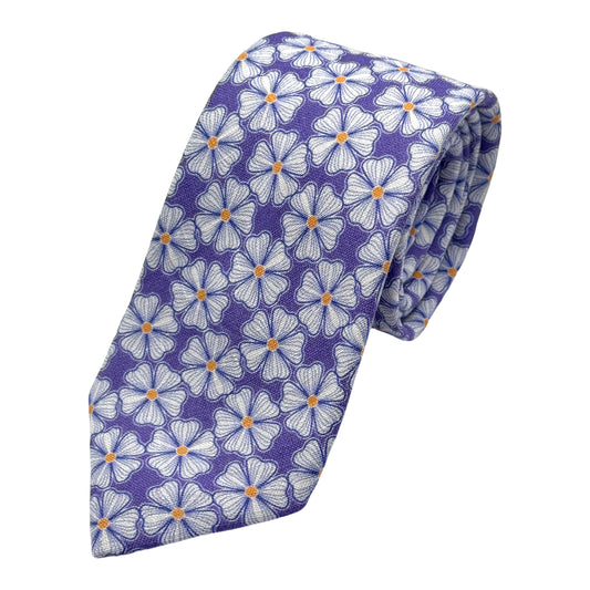 MD270T-1 MARINA D'ESTE COMO ITALY Italian Mens Silk Blend Printed Heavy Textured Floral Design Neck Tie in Purple