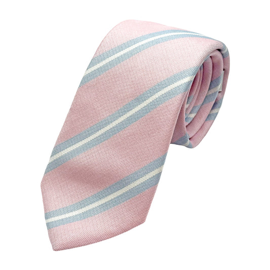 MD290T-1 MARINA D'ESTE COMO ITALY Italian Mens Silk Striped Textured Weave Neck Tie in Soft Pink