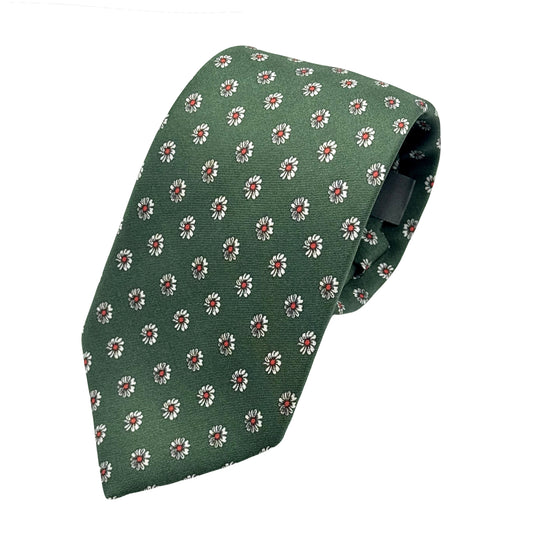 LB310T-1 LAURA BIAGIOTTI ITALY Italian Mens Silk Satin Vintage Floral Weave Neck Tie in Green