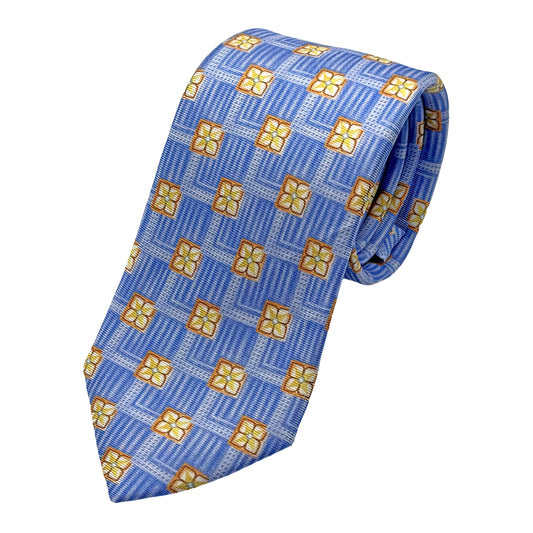 MD330T-1 MARINA D'ESTE COMO ITALY Italian Mens Silk Printed Geometric Floral Design Neck Tie in Lilac