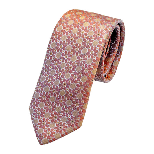 LB330T-1 LAURA BIAGIOTTI ITALY Italian Mens Silk Textured Floral Weave Skinny Neck Tie in Orange