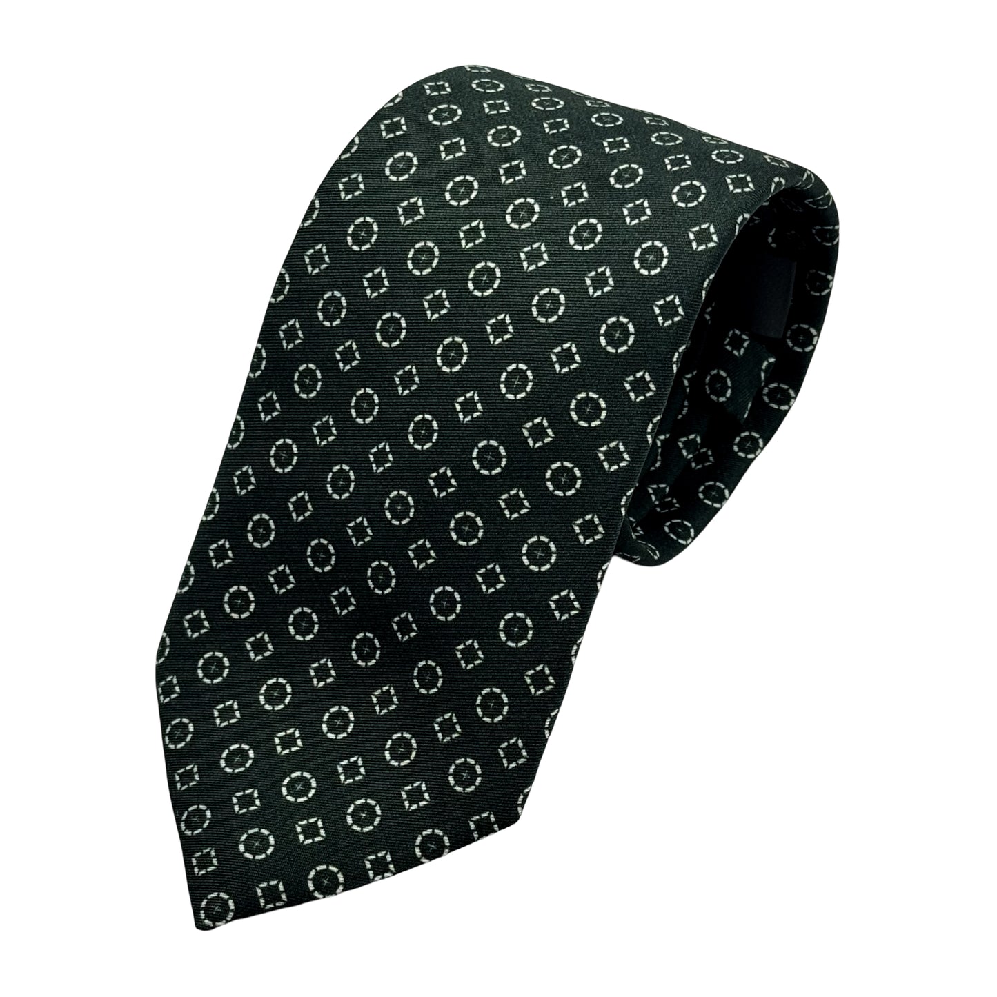 LB340T-1 LAURA BIAGIOTTI ITALY Italian Mens Silk Satin Geometric Weave Neck Tie in Olive Green