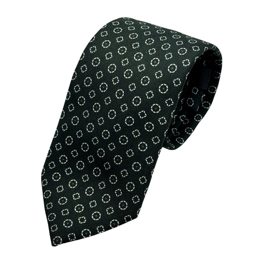 LB340T-1 LAURA BIAGIOTTI ITALY Italian Mens Silk Satin Geometric Weave Neck Tie in Olive Green