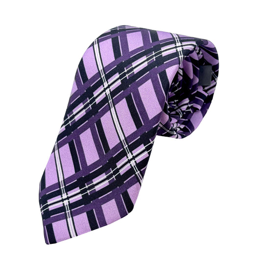 LB360T LAURA BIAGIOTTI ITALY Italian Mens Silk Satin Check Weave Neck Tie in Purple