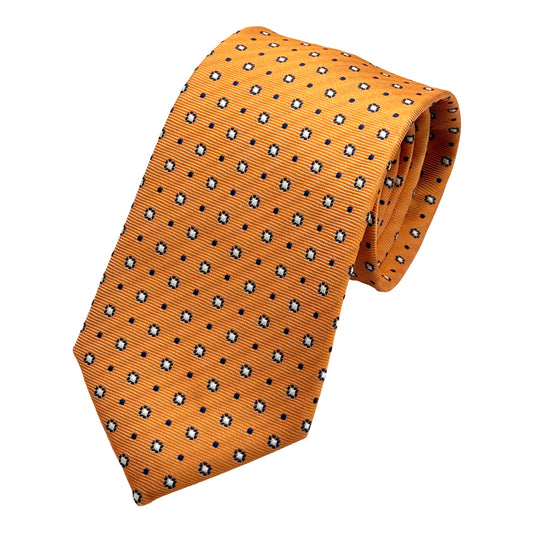 LB390T-1 LAURA BIAGIOTTI ITALY Italian Mens Silk Textured Geometric Weave Neck Tie in Orange