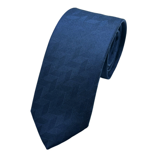 OG0020aT-2 OLLYGAN COMO ITALY Italian Mens Silk Tonal Geometric Weave Skinny Neck Tie in Navy