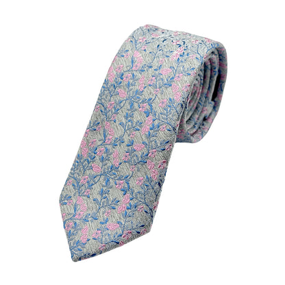 JAS5008T JAMES ADELIN Mens Luxury Microfibre Skinny Neck Tie in Textured Weave Floral Design