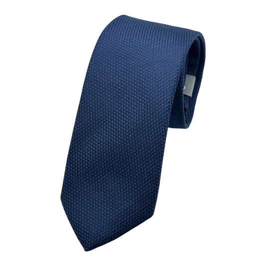 OG0610T-1 OLLYGAN COMO ITALY Italian Mens Tonal Textured Weave Skinny Neck Tie in Navy