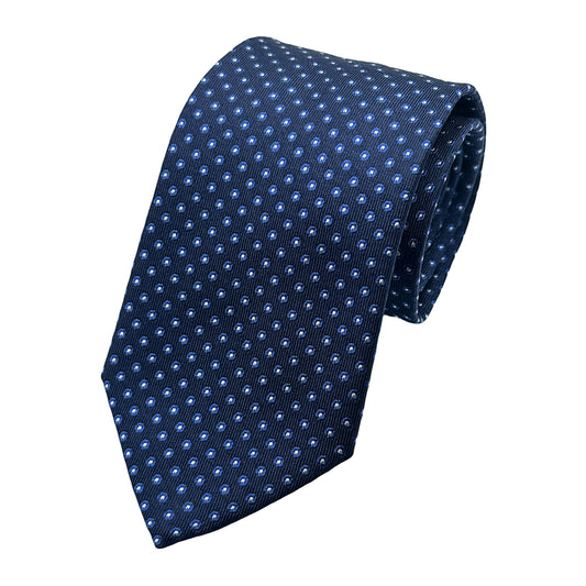 MC8450T-1 MAITRE CHEMISE ITALY Italian Mens Silk Mini Geometric Weave Neck Tie in Navy