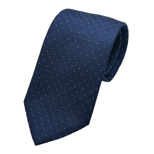 MC8460T-1 MAITRE CHEMISE ITALY Italian Mens Silk Textured Spotted Weave Neck Tie in Navy