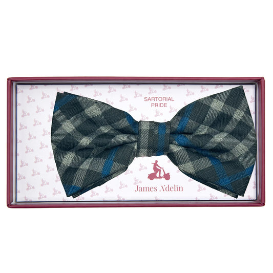 JAS7010B-1 JAMES ADELIN Mens Luxury Soft Wool Effect Check Weave Bow Tie in Black/Grey