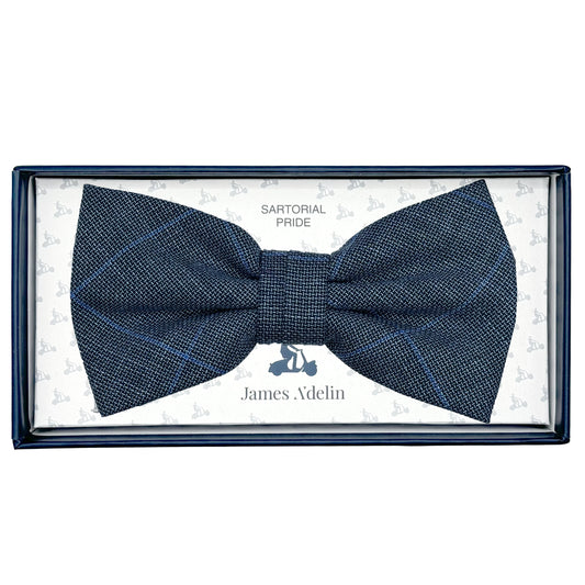 JAS7180B-1 JAMES ADELIN Mens Luxury Pure Wool Subtle Check Weave Bow Tie in Slate Blue