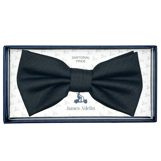 JAS7180B-1 JAMES ADELIN Mens Luxury Pure Wool Subtle Check Weave Bow Tie in Dark Charcoal