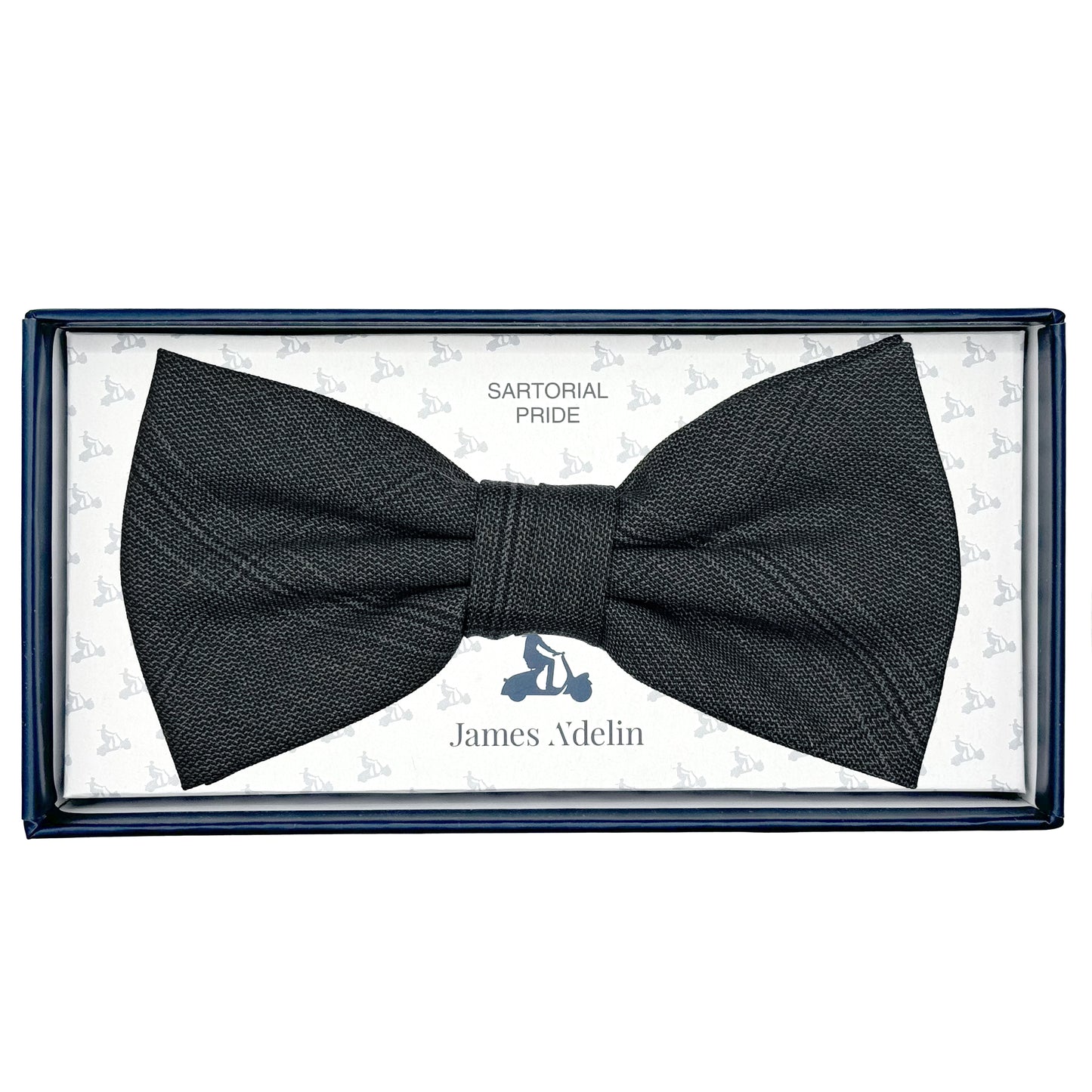 JAS7030B-1 JAMES ADELIN Mens Luxury Pure Wool Subtle Check Weave Bow Tie in Charcoal