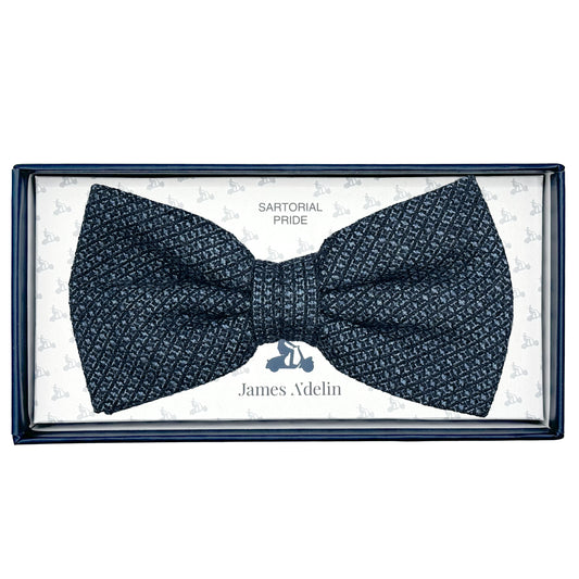 JAS7050B-1 JAMES ADELIN Mens Luxury Pure Wool Textured Weave Bow Tie in Blue Marle