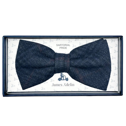 JAS7060B-1 JAMES ADELIN Mens Luxury Pure Wool Textured Subtle Check Weave Bow Tie in Navy