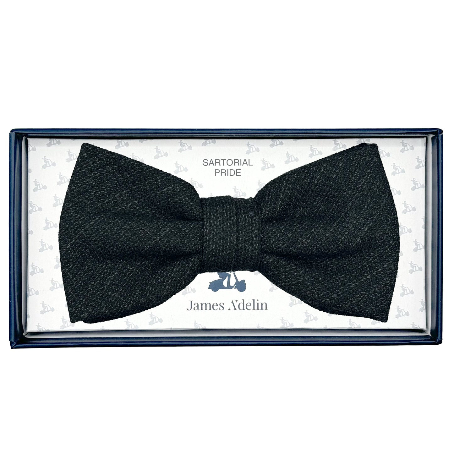 JAS7120B-1 JAMES ADELIN Mens Luxury Wool Blend Textured Weave Bow Tie in Charcoal Marle