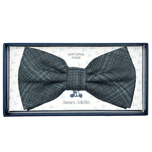 JAS7100B-1 JAMES ADELIN Mens Luxury Wool Blend Textured Check Weave Bow Tie in Slate Blue