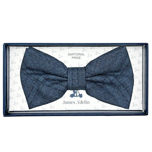 JAS7110B-1 JAMES ADELIN Mens Luxury Wool Blend Textured Check Weave Bow Tie in Slate Blue