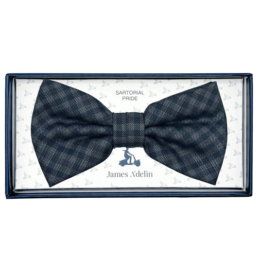 JAS7140B-1 JAMES ADELIN Mens Luxury Pure Wool Mini Check Weave Bow Tie in Charcoal