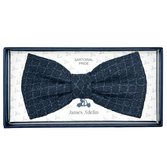 JAS7150B-1 JAMES ADELIN Mens Luxury Pure Wool Textured Square Weave Bow Tie in Navy Marle