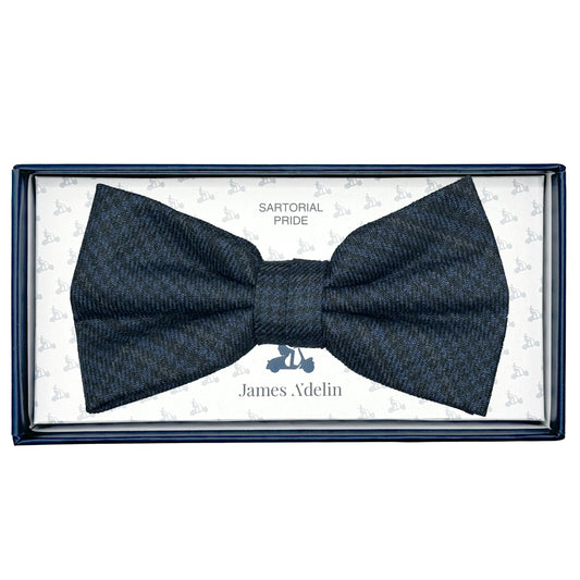 JAS7190B-1 JAMES ADELIN Mens Luxury Wool Blend Textured Check Weave Bow Tie in Navy Marle