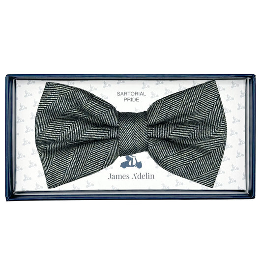 JAS7070B-1 JAMES ADELIN Mens Luxury Wool Blend Textured Herringbone Weave Bow Tie in Grey Marle