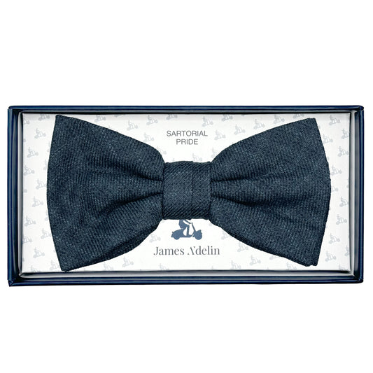 JAS7080B-1 JAMES ADELIN Mens Luxury Wool Blend Textured Check Weave Bow Tie in Blue/Grey